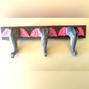 Hand Painted & Carved Wood Elephants Wall Hanging Hook Coat Hat Towel Rack OOAK